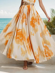 Yellow Chiffon V Neck Sleeveless A-Line Maxi Dress