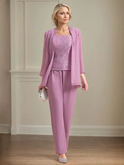 Chiffon Square Neck Sleeveless Floor Length Mother of the Bride Pantsuits