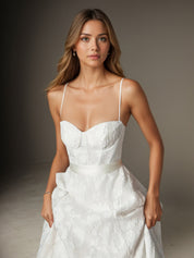 White A Line Strapless Floral Burnout Jacquard Wedding Dress