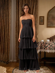 Burgundy A-Line Sweetheart Floor Length Tiered Chiffon Bridesmaid Dress