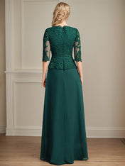 A-line V-Neck Floor-Length Lace Chiffon Mother of the Bride Dress With Cascading Ruffles Sequins