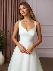 White A-Line Sweetheart Neckline Stretch Satin Wedding Dress