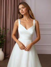 White A-Line Sweetheart Neckline Stretch Satin Wedding Dress