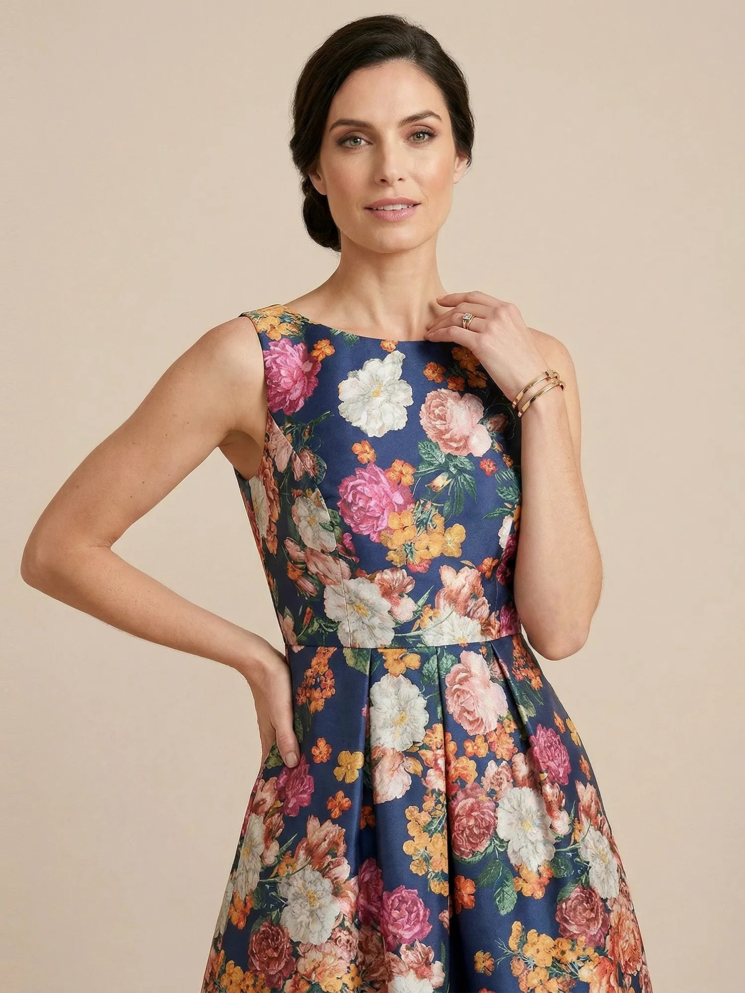 High Low Print Flower Satin A Line Mother of the Bride Dresses