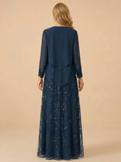 A-Line Sequin Embroidered V-Neck Mother of the Bride Gown with Matching Jacket