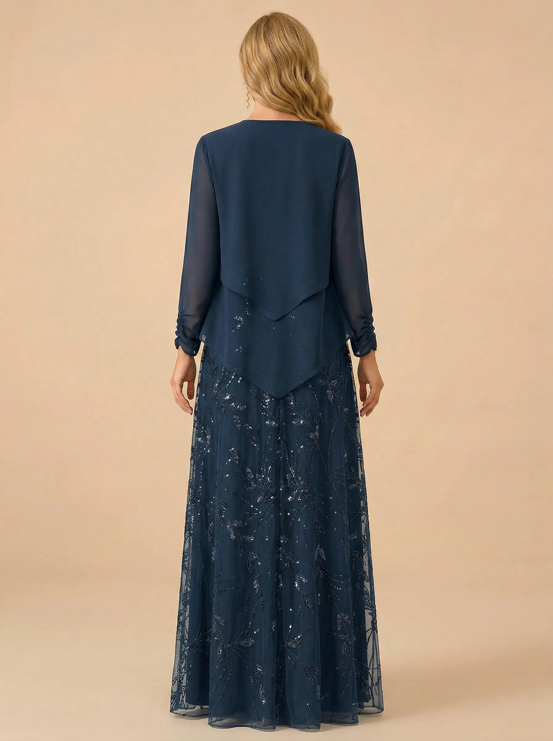 A-Line Sequin Embroidered V-Neck Mother of the Bride Gown with Matching Jacket