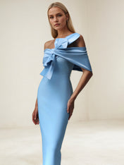 Blue Off-The-Shoulder Bow Bandage Maxi Dress