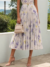 White Chiffon One Shoulder Sleeveless A-Line Midi Dress