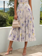 White Chiffon One Shoulder Sleeveless A-Line Midi Dress