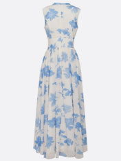 Light Blue Chiffon Floral V Neck Sleeveless A-Line Maxi Dress