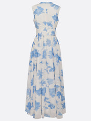 Light Blue Chiffon Floral V Neck Sleeveless A-Line Maxi Dress