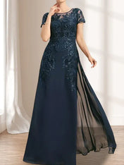Sheath/Column Scoop Illusion Floor-Length Lace Chiffon Mother of the Bride Dress With Sequins