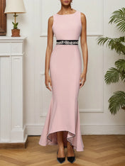 Pink Sleeveless Rhinestones Mermaid Midi Dress