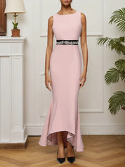 Pink Sleeveless Rhinestones Mermaid Midi Dress