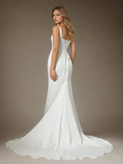 White Mermaid Square Neckline Double Faced Satin Wedding  Dress
