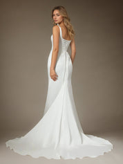 White Mermaid Square Neckline Double Faced Satin Wedding  Dress