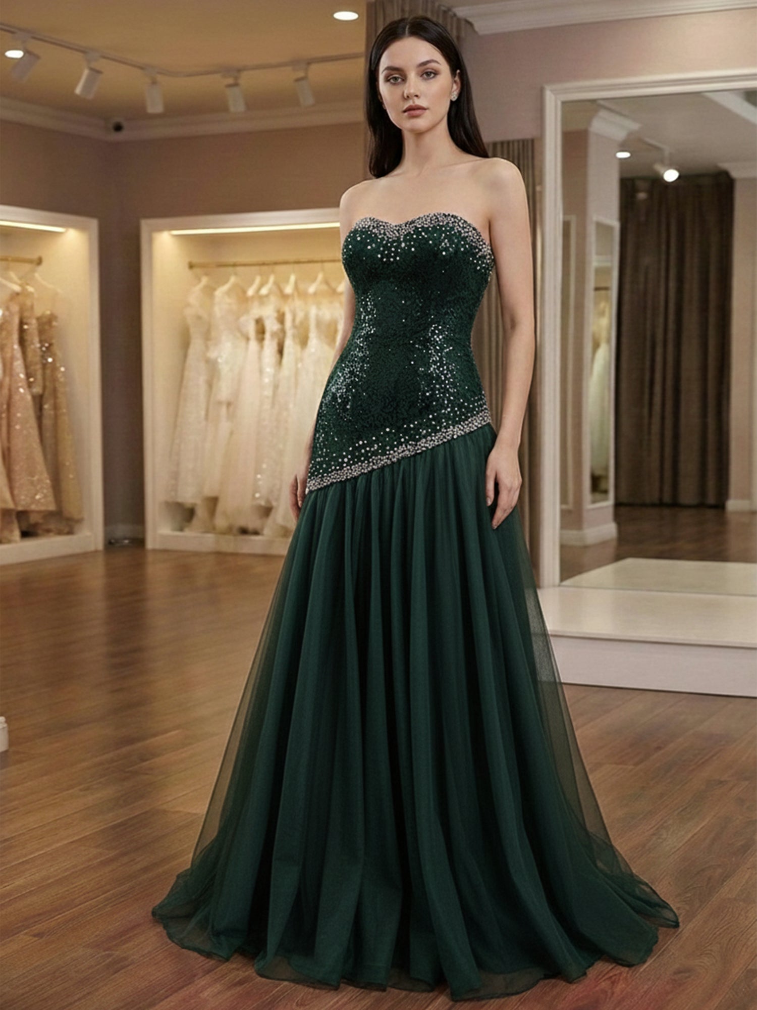 Galaxy Glamour Black Beaded Asymmetrical Tulle Prom Dress