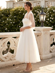 White Sweetheart Tea Length A Line Maxi Gown with Scarf