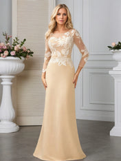 Sheath/Column Scoop Illusion Sweep Train Chiffon Evening Dress With Sequins