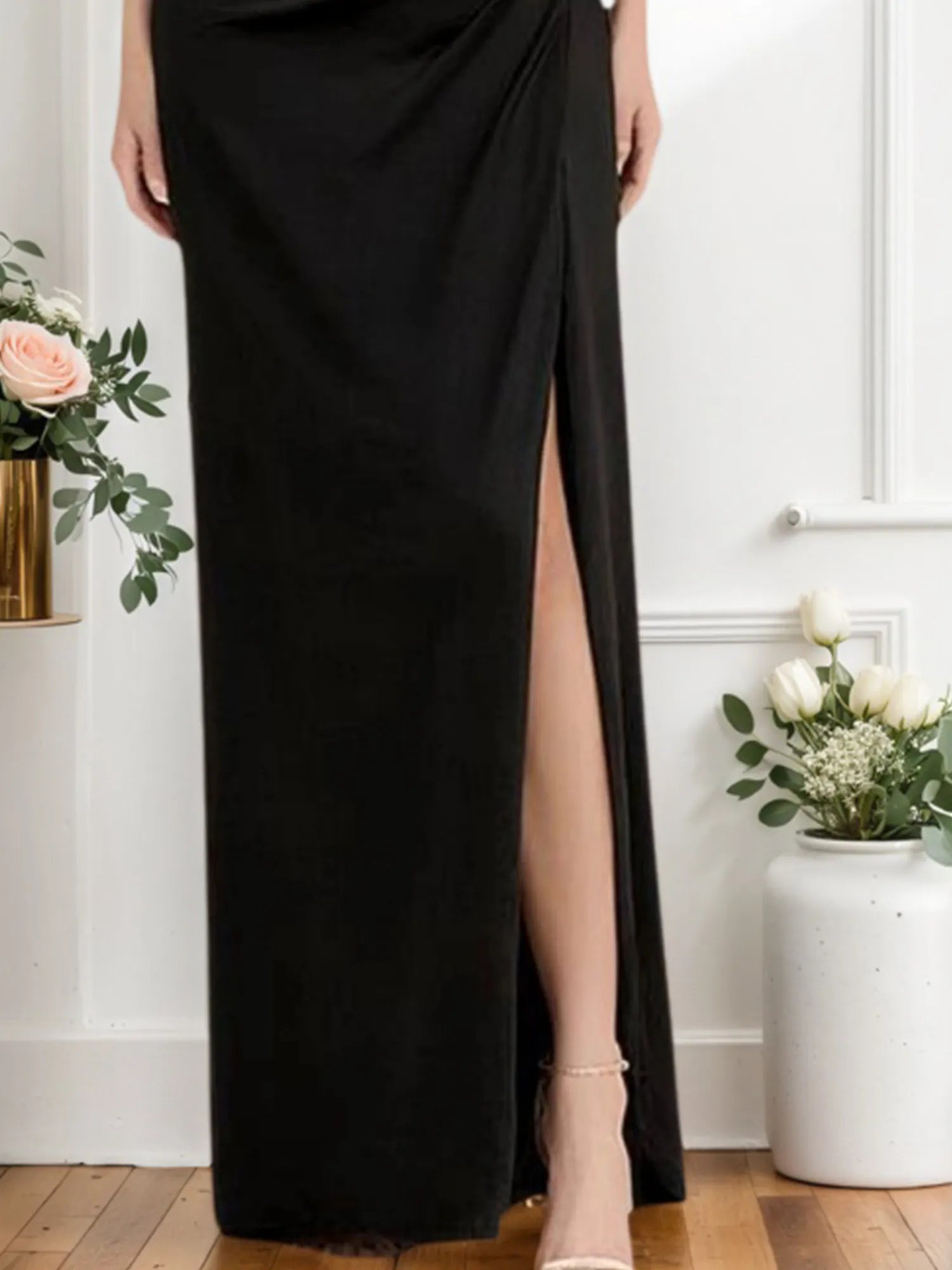 Formal Evening Dress Black Strapless Slit Maxi Dress