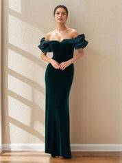 Sheath Off The Shoulder Sleeveless Ruched Floor-Length Fitted Dress