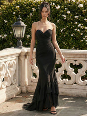 Black Sweetheart Tiered Maxi Dresses Mermaid Evening Dress