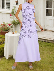 Onions Purple Rose Flower Maxi Dress