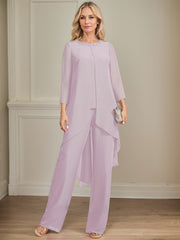 Separates Jumpsuit/Pantsuit Scoop Floor-Length Chiffon Mother of the Bride Dress With Sequins Beading