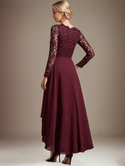 A-line V-Neck Asymmetrical Lace Chiffon Mother of the Bride Dress