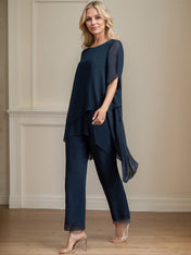 Separates Jumpsuit/Pantsuit Scoop Ankle-Length Chiffon Mother of the Bride Dress