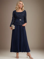 A-line Square Ankle-Length Chiffon Mother of the Bride Dress With Pleated