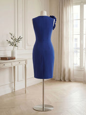 Sleeveless Sweetheart Neckline Bodycon Midi Dress with 3D Floral Shoulder Detail