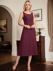Cabernet A Line Scoop Tea-Length Lace Chiffon Mother of the Bride Dress