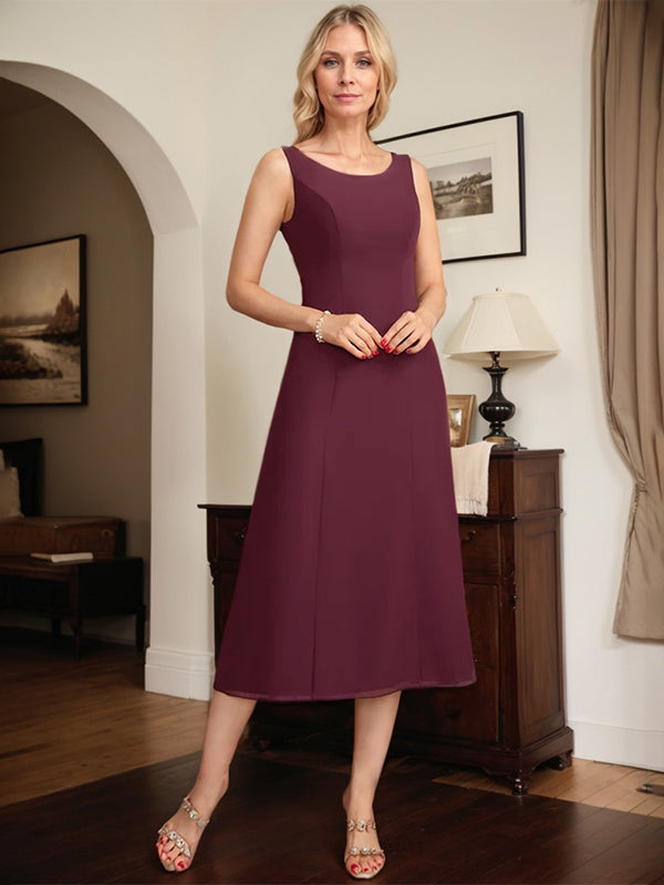Cabernet A Line Scoop Tea-Length Lace Chiffon Mother of the Bride Dress