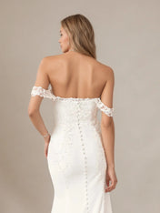 White Mermaid Sequins Off The Shoulder Stretch Crepe Wedding Dress