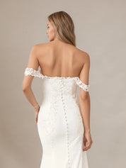 White Mermaid Sequins Off The Shoulder Stretch Crepe Wedding Dress