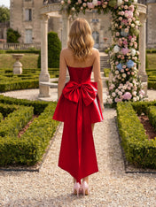 Architectural Blush Pink Strapless High-Low Satin Homecoming Mini Dress