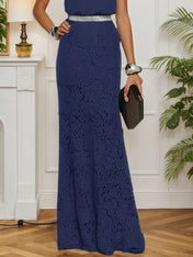 Purplish Blue Rhinestone Ruched Lace Halter Sleeveless Mermaid Gown Dress