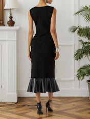 Black Knit Boat Neck Sleeveless Mermaid Midi Dress