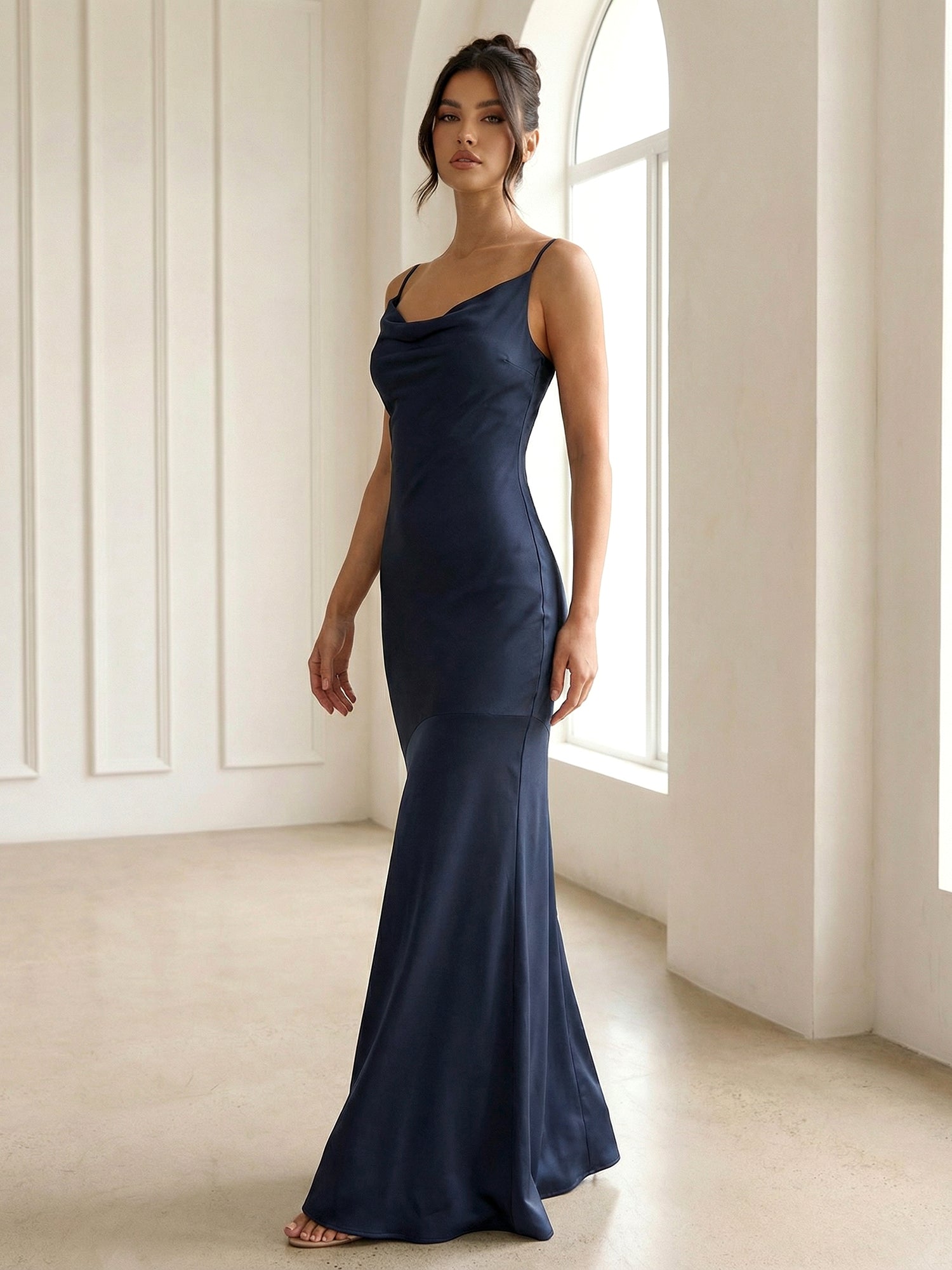 Navy Blue Spaghetti Straps Maxi Dresses for Women 2026 Mermaid Evening Dress