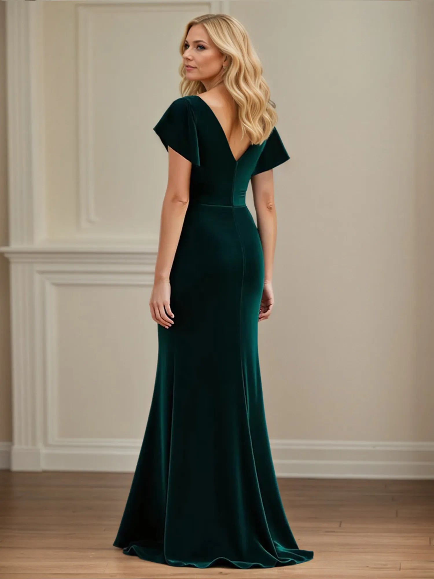 Ruched A Line V Neck Asymmetrical Mother of the Bride Dress