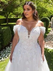Off the Shoulder Wedding Gowns Plus Size Applique Wedding Dress