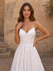 Elegant Floral Lace A-Line Wedding Dress with Spaghetti Straps & Sweep Train
