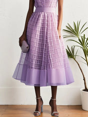 Lavender Purple Buckle Shirt Dress Shirt Collar Sleeveless A-Line Midi Dress