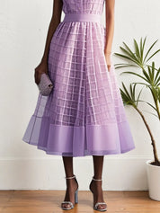 Lavender Purple Buckle Shirt Dress Shirt Collar Sleeveless A-Line Midi Dress