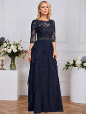 A-line Scoop Illusion Floor-Length Chiffon Mother of the Bride Dress With Sequins Beading