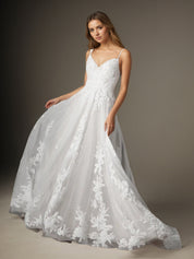 White A-Line V-Neck Sequins Tulle Wedding Dress