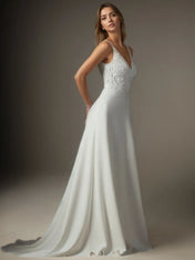 White A-Line V-Neck Sequins Stretch Crepe  Stretch crepe Lace Wedding Dress