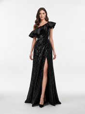 Sequin Sheath One Shoulder Floor-Length Evening Dresses with Ruffles