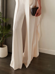 Women White Sleeveless Ruched Wide-Leg Jumpsuit